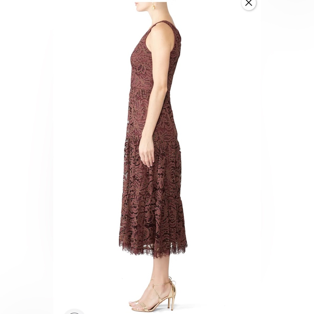 Dress The Population Madelyn Midi Sleeveless Dress Burgundy & Gold Threads XS - Picture 3 of 11
